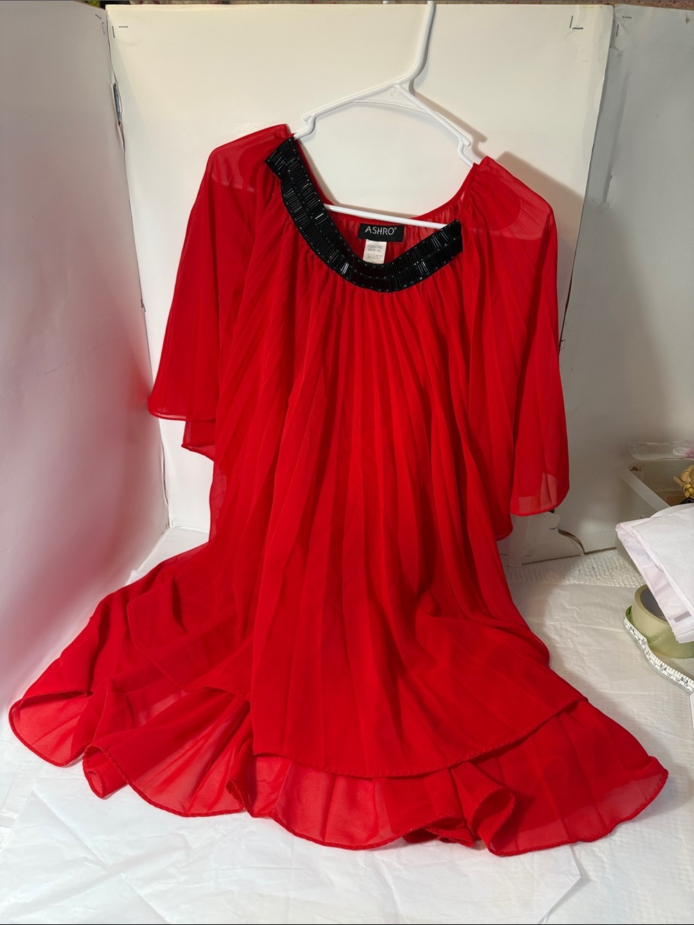 Ashro Vibrant Red Top with Black Accents